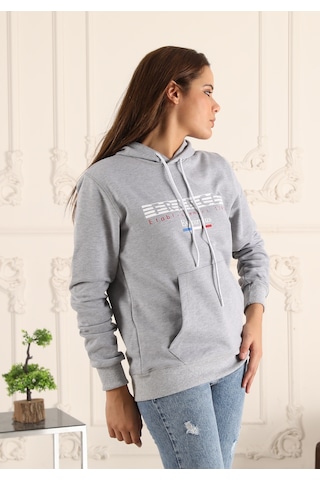 Gri Renk Baskı Detaylı Unisex Sweatshirt Gri