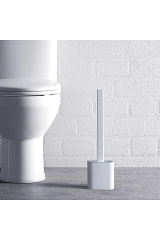 Duvara Monte Edilebilir Kapaklı Askılı Klozet Yumuşak Silikon Başlıklı Tuvalet Fırçası Seti Siyah