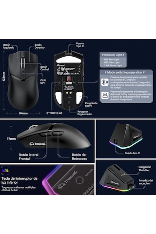 X2 Kablosuz 3 Modlu 24.000dpı Oyuncu Mouse Paw3311 Sensör Şarj İstasyon Grip Tape Ve Skatez Diğer