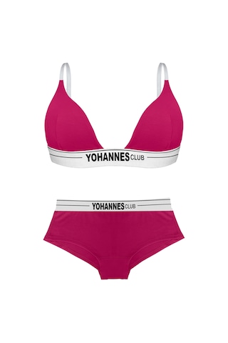 Yohannes Club, Kadın Pamuklu İç Çamaşırı Takımı, Renk Seçenekli, Üçgen Sütyen-kemerli Boyshort-boxer Külot Pembe