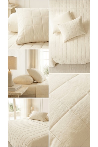Ocean Home Textile %100 Pamuk Kumaş Kapitoneli Ekru Çok Amaçlı Çift Kişilik Yatak Örtüsü Seti 1 Adet 250 X 230 / 2 Adet 50 X 70 Cm