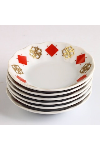 6 Kişilik Porland Porselen Kahveci Çay Tabağı - Yonca Beyaz