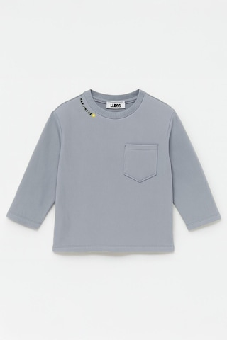 Luess Unisex Çocuk Happiness Nakışlı Cepli Fitilli Kaşkorse Tişört Açık Mavi