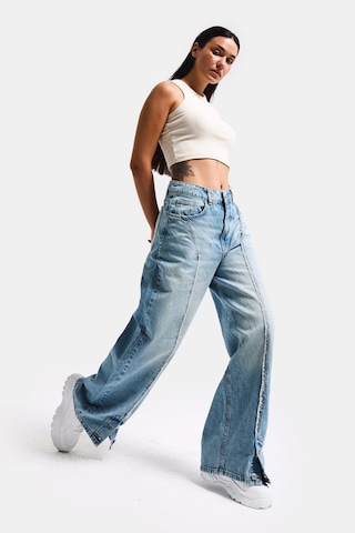 it's basic Kadın Kot Rengi 4s6-32 Süper Baggy Fit Paça Detaylı Özel Tasarım Denim Jean Mavi