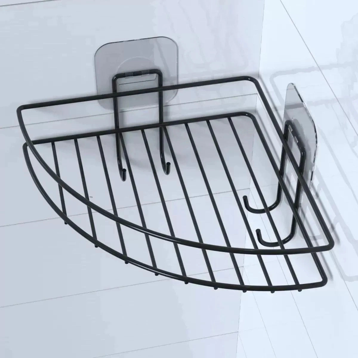 Yapışkanlı Banyo Köşeliği Kancalı Köşe Rafı Duş Şampuanlık Duvar Düzenleyici Organizer Raf Kahverengi