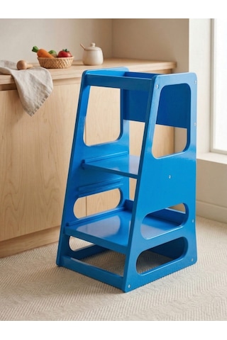 Kaidan Cobalt Blue Renk Çocuk Öğrenme Kulesi-etkinlik Kulesi Ayarlanabilir Basamaklı Doğal Mdf
