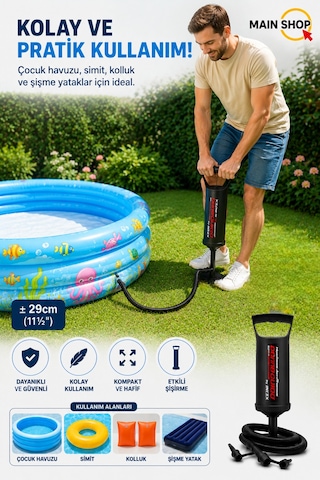 Mainshop Intex Orijinal Kutulu Double Quick I Hortumlu El Pompası 29 Cm - Şişme Yatak Havuz Simit Pompası M-68612