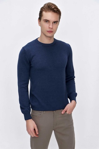 Morven Basic Dinamik Fit Rahat Kesim Bisiklet Yaka Triko Kazak 99kc017005308 İndigo
