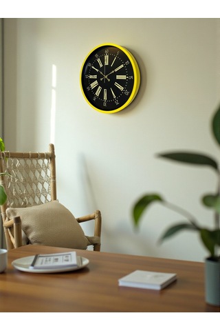 36 Cm Sarı Modern Duvar Saati Renkli
