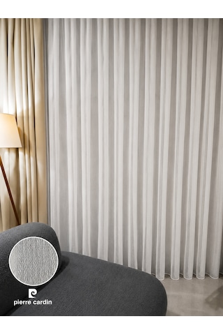 Pierre Cardin Balıksırtı Bambu Lüx Tül Perde / Ölçünüze Özel Dikim Kırık Beyaz