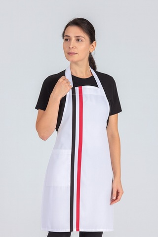 Kadın Boyundan Asmalı Çizgili Barista Şef Mutfak Önlüğü 60x85 Cm Beyaz