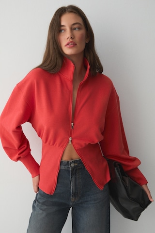 ETHIQUET VIVA DI Kadın Organik Pamuklu Beli Korseli Fermuarlı Kırmızı Sweatshirt