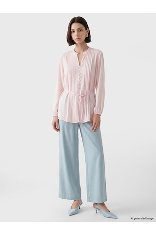 Lcw Modest Pembe Pileli Kuşaklı Oversize Kadın Gömlek Tunik