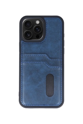 En-cag iPhone 15 Pro Max Uyumlu Kılıf Sara Kartvizitli Deri Kılıf - Lacivert Bss