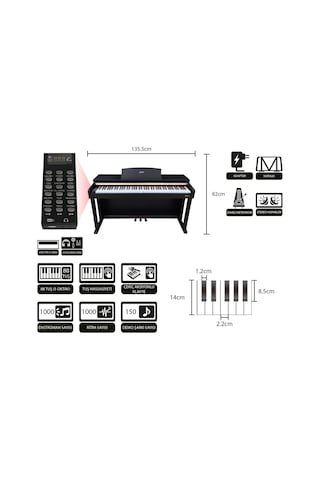 Jwin Sapphire Sdp-216 Çekiç Aksiyonlu 88 Tuşlu Dijital Piyano - Siyah