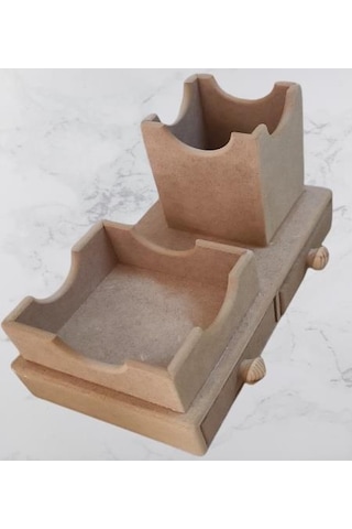 Hobi Dekoratif Çift Çekmeceli Kalemlik Ahşap Mdf Ham Cnc Kesim Model El Yapım