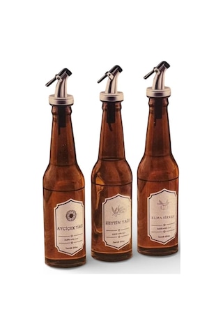 Cam Yağlık - 3 Lü Pratik Kapaklı Yağlık - Sirkelik 350 Ml. Yağdanlık Kahverengi