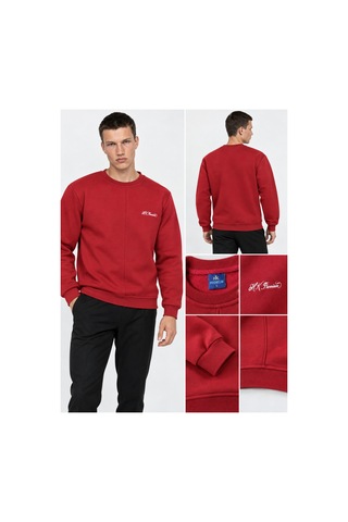 Hk Premium Sweatshirt Bisiklet Yaka Hk Premium Logolu Erkek Basic Kırmızı
