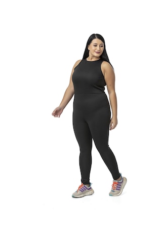 Disentis Arkadan Fermuarlı Taytlı Kadın Büyük Beden Tulum Siyah