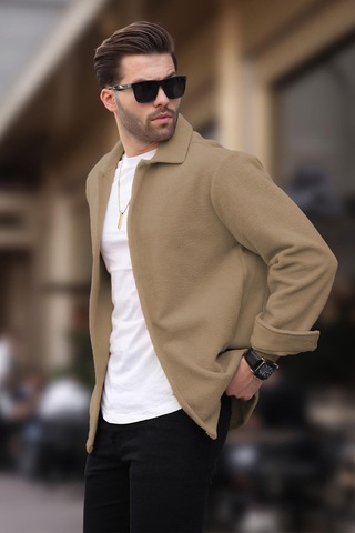 Madmext Camel Düğmeli Erkek Polar Gömlek 6753 Camel