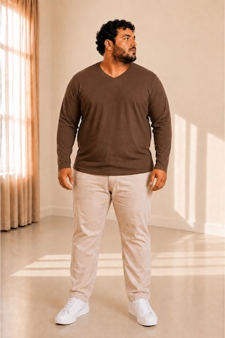 Sngl Tekstil Erkek Büyük Beden Oversize Uzun Kollu V Yaka T-shirt 3xl 4xl 5xl 6xl 7xl 8xl 9xl Kahverengi