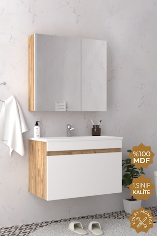 Teta Home Mersin 80 Cm Mdf Banyo Dolabı Seti Atlantik Çam-beyaz Atlantik Çam - Beyaz