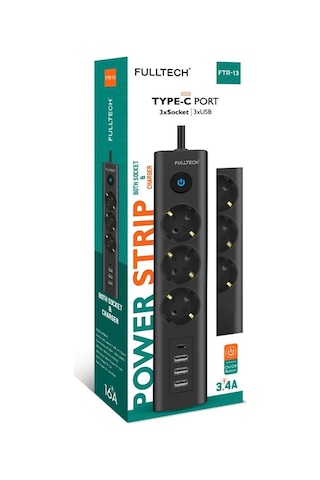 Fulltech FTR-13 USB Akım Korumalı Priz 3'lü