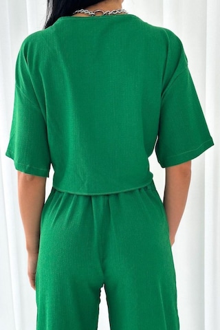 Trend Alisse Yeşil Önden Bağlamalı Crop Palazzo Alt Üst Takım