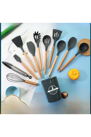 Monyee Gıda Grubu Silikon Mutfak Gereçleri Seti 12 Parça: Teflon Tencere Uyumlu, Yüksek Isıya Dayanıklı, Derin Gri 700g Kova İçeren Toplu Satış Diğer