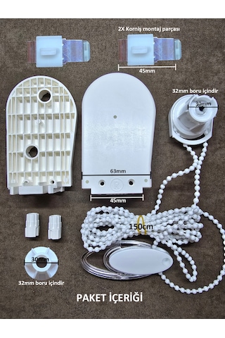 Çift Mekanizmalı Tül Stor Perde Mekanizma Zincir Kapak Tamir Seti Beyaz