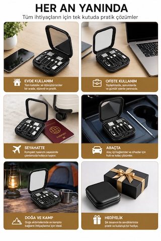 6'sı 1 Arada Seyahat Seti Çevirici 60w Hızlı Şarj, Sım Kart İğnesi, Usb Dönüştürücü, Nano & Micro Sd Kart Yuvası 1 Adet