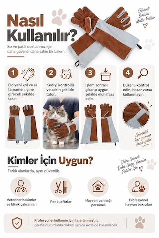 Petgrooming Profesyonel Veteriner Kedi Tutma Ve Yakalama Eldiveni 60 Cm Uzun Kollu Koruyucu Eldiven