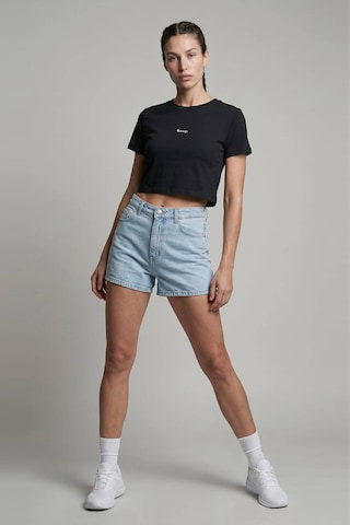 Woneagle Waneagle Kadın Siyah Bisiklet Yaka Logolu Sportif Crop Tişört Siyah Siyah