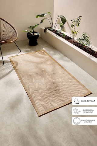 Ocean Home Textile Leke Tutmaz İç Dış Mekan Bej Renk Balıksırtı Halı Kilim 80 X 150 Cm