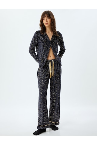Koton Polar Pijama Altı Düz Bol Paça Parıltılı Yıldız Baskılı Lacivert 5wlk40192mk Lacivert