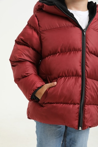 Erkek Çocuk Bordo İçi Polarlı Kapüşonlu Su Geçirmez Rüzgara Dayanıklı Cepli Şişme Kışlık Mont Bordo