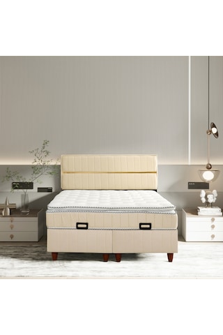 Çift Kişilik Stil Krem Yatak Baza Başlık Seti 3 Ü Bir Arada Konuma Özel Teslimat 150 x 200 CM