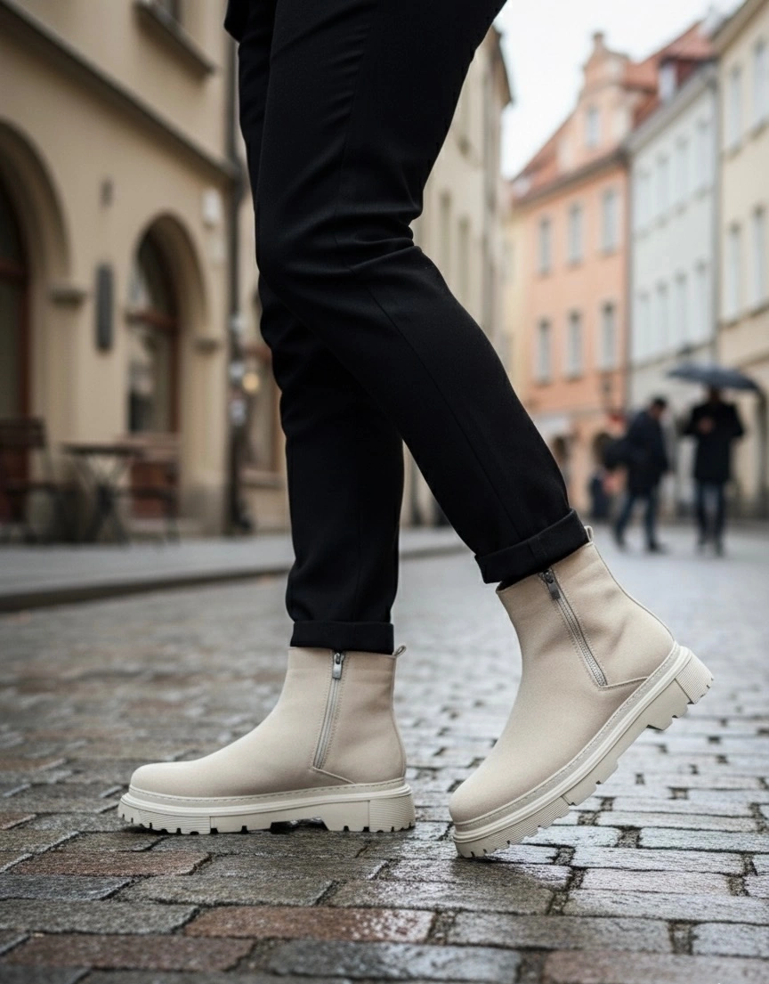 Ba0777 Süet Bej Çift Fermuarlı Erkek Yarım Bilek Bot Bej