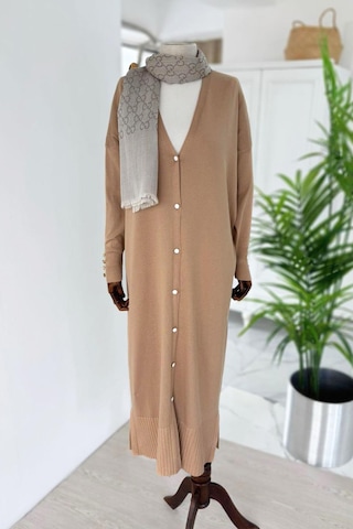 Kahijab Maxi Boy Düğmeli Merserize Hırka - Sütlü Kahve