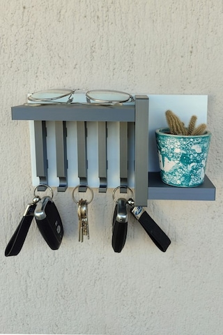 Gri Anahtarlık Askısı 13 X 24 Cm Duvar Süsü Plastik Duvara Yapışt Beyaz