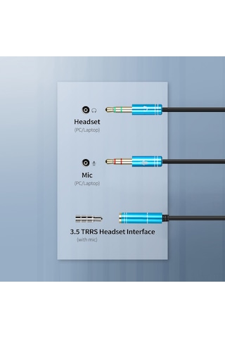 Wezone Mavi 3.5mm Dişi'den İki Erkek'e Ses Kablosu - Oyun Kulaklığı Mikrofon Ve Ses Ayırıcısı, Tpe Kaplama, Plug & Play