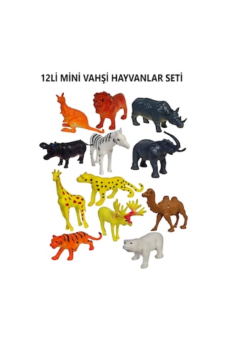 12 Adet Mini Vahşi Hayvan Figür Seti Fil Çita Zürafa Deve Aslan Kanguru Kaplan Gergedan Geyik