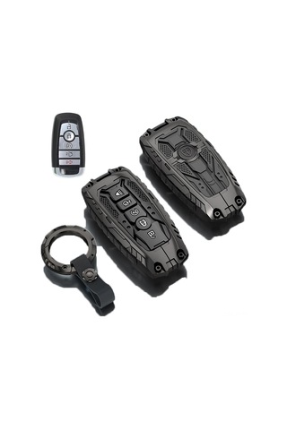 Jeemson Ford 5 Tuşlu Akıllı Anahtar Koruması - Fusion, Explorer, Mustang, F150 Vb. Uyumlu Metal Kılıf, Düşme Ve Çizikten Koruma, Yuvarlak Kanca İle