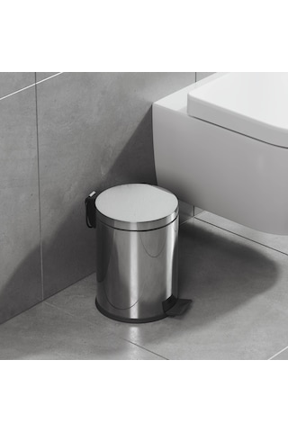 Aqua Bagno Basic Çöp Kovası - Pedallı 5 L, Parlak Krom Paslanmaz Krom
