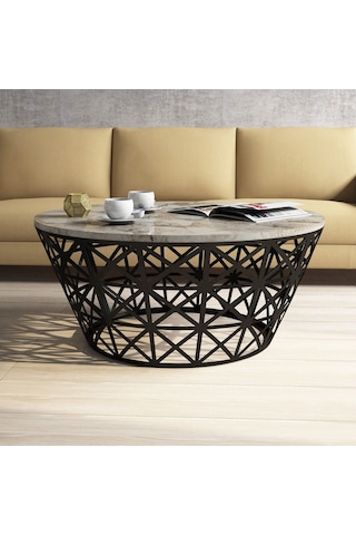 Variant Stil Metal Mermer Desenli Orta Sehpa - Beyaz Mermer