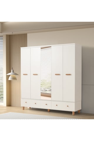 Nice 5 Kapaklı %100 Mdf Elbise Dolabı Gardrop 192x54x212 Ekru