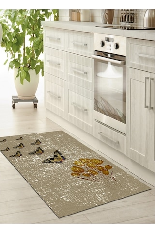 Kelebek Desenli Kaymaz Dökülmez Deri Taban Mutfak Halısı