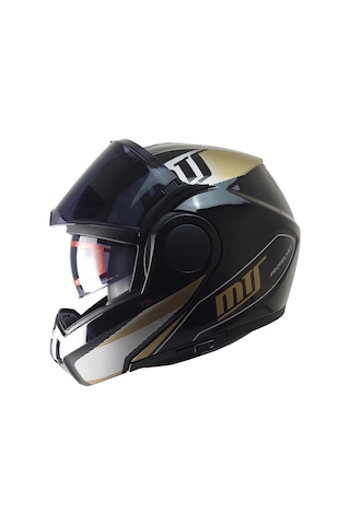 Mts 969 Çene Açılır Modüler Kask Orbit P.siyah-gold Siyah Camlı+güneş Vizörlü