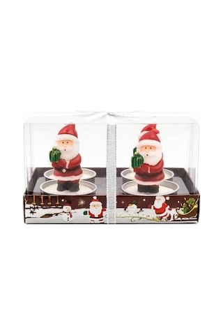 Yılbaşı Temalı Noel Baba Figürlü Mum Seti 4 Lü Yılbaşı Mumu, Yılbaşı Hediyesi, Yılbaşı Sofra Süsleme 50 x 22