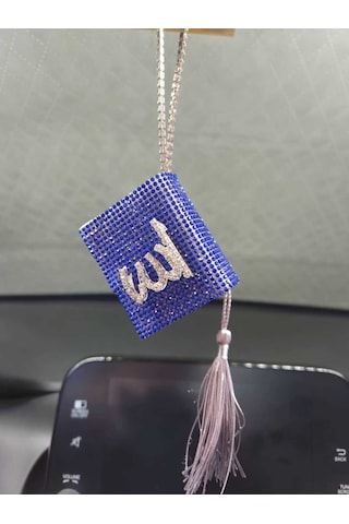 Saks Mavi Kuran Kerim Gümüş Yazılı Gri Püskül